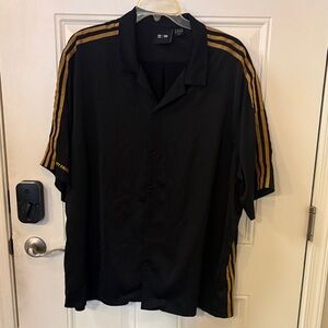Adidas Ivy Park Black Bowling Shirt with Gold Stripes